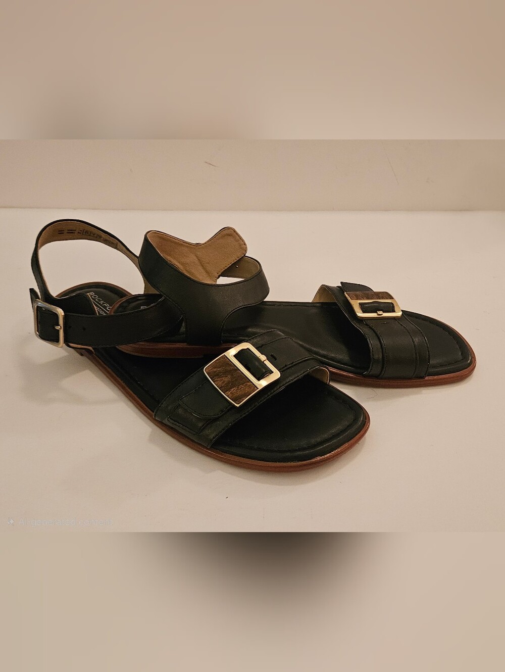 Rockport Total Motion Sandals - Black Leather Ankle Strap Buckle - Sz 9.5M